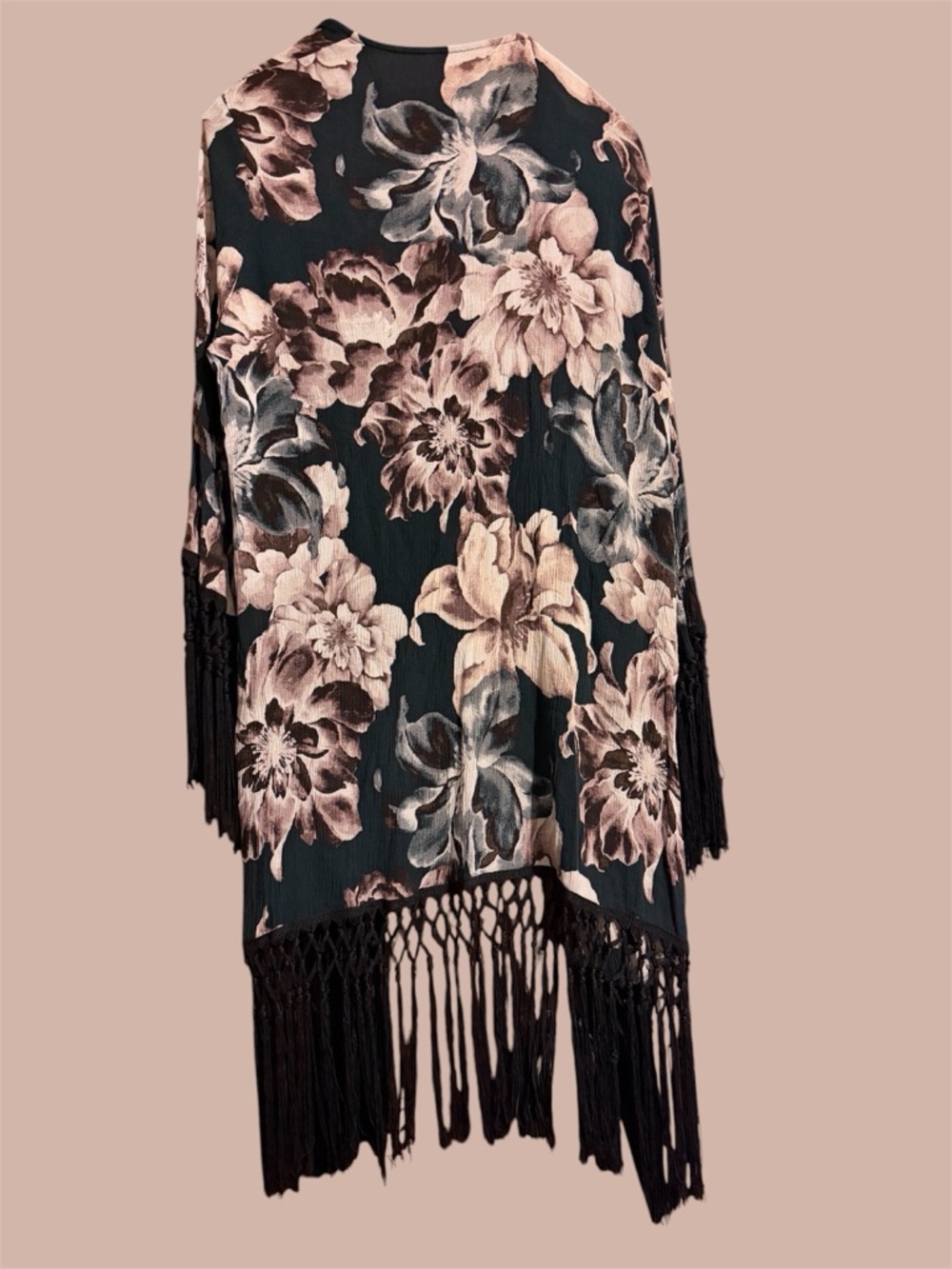 Floral Fringe Cardigan - Black & Green - Picture 2 of 2